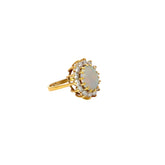14K YELLOW GOLD 1.32CT GVS2 14 ROUND DIAMOND 12X10 OVAL AA OPAL VINTAGE RING